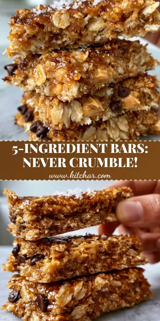 No Bake Granola Bars: The Ultimate Thick and Chewy Guide 4 A stack of thick, rectangular No Bake Granola Bars on marble, showing a glossy honey glaze and mini chocolate chips.
