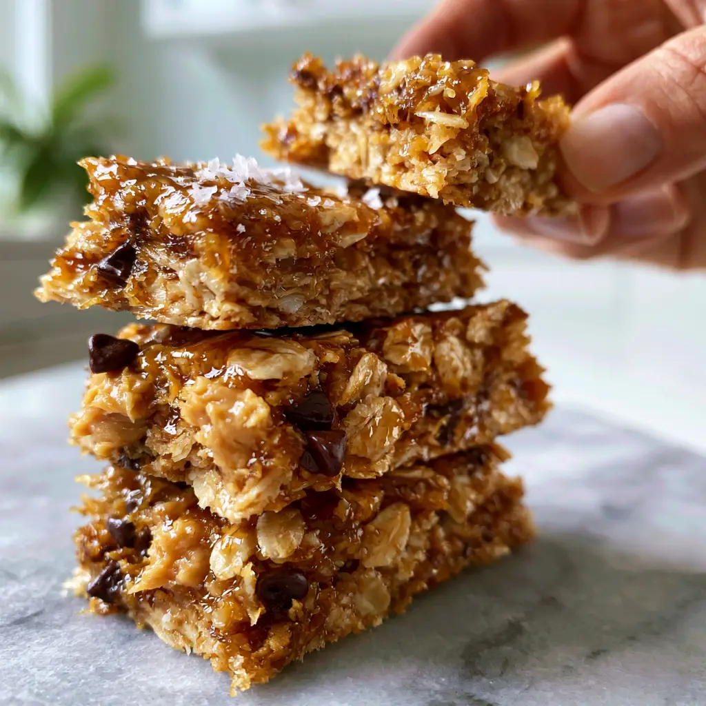 No Bake Granola Bars: The Ultimate Thick and Chewy Guide 1 A person's hand snapping a thick No Bake Granola Bar in half, showing a dense interior and no crumbs.