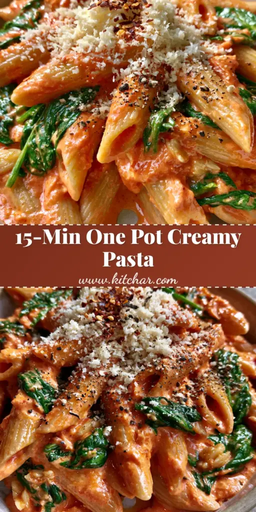 Creamy Tomato Spinach Pasta: The Ultimate Velvety Pink Sauce Penne 4 A close-up vertical shot of Creamy Tomato Spinach Pasta with vibrant pink sauce and fresh basil on a light stone background.